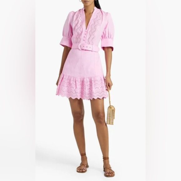 Rebecca Vallance Pink Emile Belted Broderie Anglaise Linen-blend Mini Dress - Picture 1 of 3